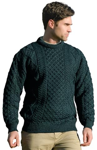 Aran Crafts Irish Unisex Cable Knit Wool Sweater (C1347-LG-BLA)