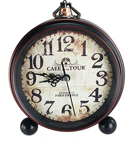 GMMH Retro Analog Wecker, Ohne Ticken, Tischuhr Nachttischuhr (14-3) Alarmwecker Vintage Retro Nostalgie aus Metall, Antik Standuhr Schreibtischuhr Uhr Tischwecker mit Alarm, Weckuhr