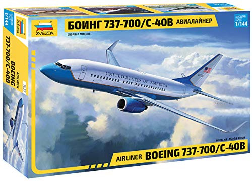 Zvezda 500787027 Boeing 737-700/C-40B Andra licenser 500787027-1:144 737-700/C-40-plastbyggsats, modellbyggsats-byggsats, för nybörjare-detaljerad, vitblå, liten