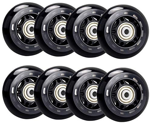 TOBWOLF 8er-Pack 64 mm 82A Ersatzräder für Indoor-Inline-Skates, Indoor-Skating-Räder mit ABEC-7-Lagern, Gepäckräder, Stützräder für Scooter – Schwarz