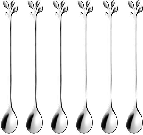 AnSaw 6.5 Elegant Leaf-Design Silver Coffee & Tea Spoons Set of 6-Piece