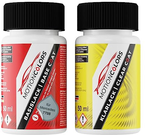MOTIONCOLORS Silbergrau/Silver Grey 7708 für Mercedes Autolack Lackstift Set Basislack und Klarlack je 50ml