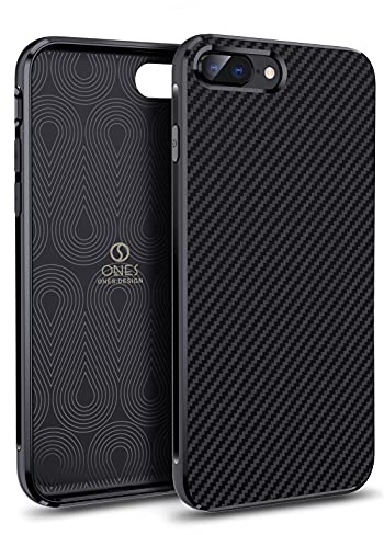 ONES Ultra Dünn Hülle für iPhone 8 Plus / 7 Plus · Kohlefaser-Textur [Fingerabdruck Verhinderung] [Kamera- und Bildschirmschutz] [Stoßdämpfung] [rutschfest] · Leicht Handyhülle Schwarze