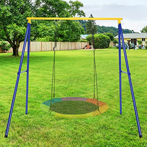 KOTEK Metal Swing Stand with Ground Stakes, Extra Large Full Steel Swing Frame Set, Hold up to 550lbs, A-Frame, Fits for Most Swings, Fun for Kids Outdoor Backyard (Swing Frame)