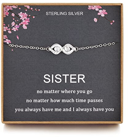 Cadeau pour sœur de la part d'une sœur, bracelet infini avec deux cœurs entrelacés, bijou d'anniversaire pour sœurs, peu importe