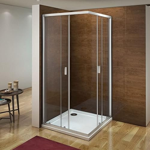 Biubiubath Corner Entry Shower Enclosure Walk in Sliding Door Glass Cubicle 700x700mm