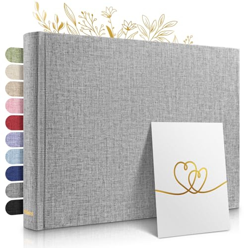 ZEITLOOS® Fotoalbum zum Selbstgestalten - edles Leinen - 150 Fotos Grau | Wunderschönes Design mit schützenden Trennblättern - Fotobuch zum Einkleben 21x28cm - 50 Seiten - Hochzeitsalbum & Geschenk