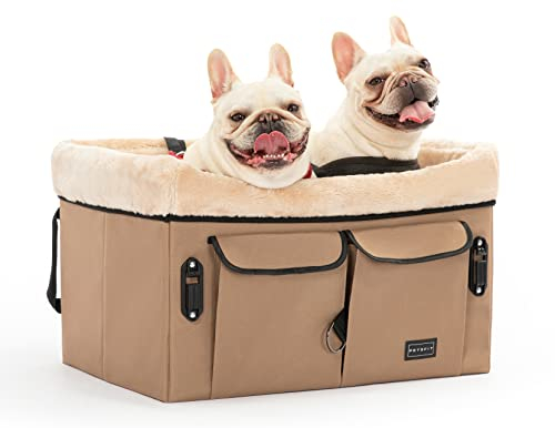 Petsfit Dog Car Seat Medium Sized Dog, with Patent Buckles, Washable Pad, Upgraded Booster Car Seat Up to 20 KG, Khaki