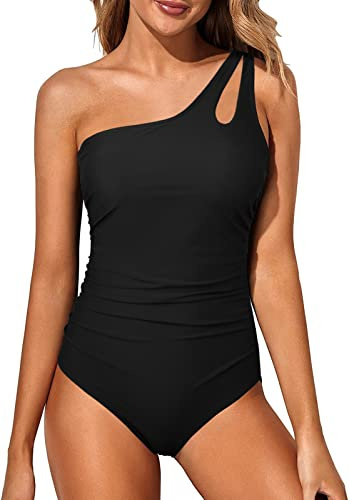 Wantonfy Damen Badeanzug Bademode EIN Shoulder Swimsuit Schwimmanzug | Push up, Einteilige, Bauchweg, Sommer, Pools, Strandpartys, Schwimmen, Surfen, Strand, Urlaub