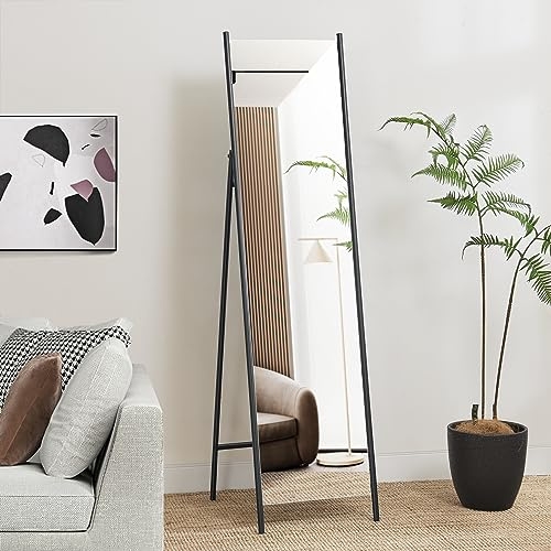 [en.casa] Standspiegel Martano Ganzkörperspiegel mit Ständer Ankleidespiegel Bodenspiegel mit schwarzem Metallrahmen 160x42,5 cm Rechteckiger für Bad, Flur, Wohn-oder Schlafzimmer
