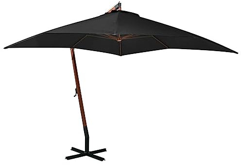 QZZCED Ombrellone da Esterno Ombrellone da terrazza Ombrellone da balcone Ombrellone a Sbalzo Nero 3x3 m Palo in Abete Massello per Arredo Esterno, Balcone, Giardino e Terrazzo