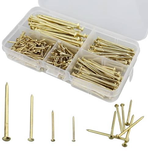 Set di chiodi da parete in ottone, 350 pezzi, chiodi rivestiti in ottone, per la lavorazione del legno, chiodi dorati per appendere alla parete, chiodi in ottone (20 mm/25 mm/40 mm/50 mm)