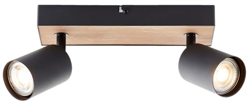 Lightbox LED Deckenspot im Nature Stil - 15 cm x 24 cm - moderner | Spotbalken schwenkbar, 15x24x8 cm, GU10, 345lm, 3000K, Metall/Holz