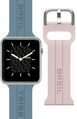 Breil EW0669 Smartwatch SBT-X, con Doppio Cinturino Intercambiabile in Silicone Blue Avio e Pink con Pattern Tribe, Cassa Nera, Connettività Bluetooth, Chiusura ad Ardiglione