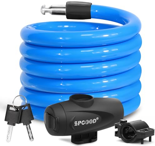 SPGOOD Lucchetto Antifurto Catena Bici 120cm/12mm, Livello di Sicurezza Molto Alto, Serratura Cavo Spirale con 2 Chiavi, per Triciclo, Moto, Scooter, Carriera (A-Blu)