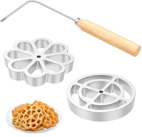 NEMTMCUA 3 Pieces Rosettes Timbale Set, Rosette Iron Set with Handle, Flower Bunuelos Cookie Maker Mold, Funnel Cake Maker Kit for Kitchens Baking Cooking