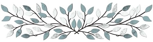 Hotop 2 Pieces Metal Tree Leaf Wall Decor Vine Olive Branch Leaf Wall Art Wrought Iron Scroll Sculptures Above the Bed, Living Room, Outdoor Decoration (Fresh Color)