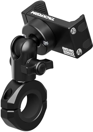 Tackform Black Motorcycle All Metal Phone Mount - Vibration Dampening 20MAXX Spring Cradle | Universal Clamp Fits 7/8 to 1-1/4 Handlebars | Compatible with iPhones, Galaxy, More | Short Reach Arm