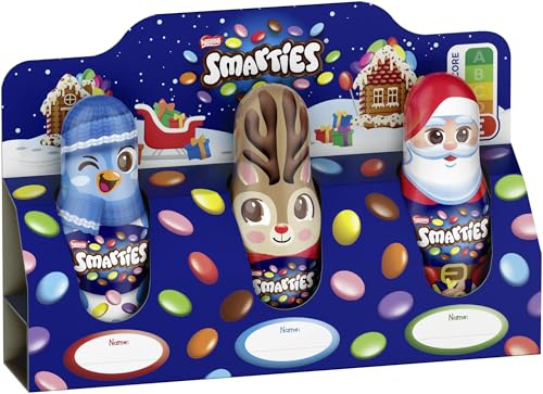 SMARTIES Mini-Weihnachtsfiguren aus Milchschokolade, 1er Pack (3 x 18,7g) | Weihnachtsfiguren aus Milchschokolade, gefüllt mit SMARTIES Mini, 3 Figuren in einer Packung, kleines Geschenk zu Weihnachten