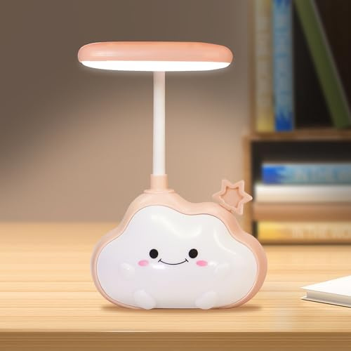 Wetry LED Wolken Nachtlicht, Schreibtischlampe für Kinderzimmer, USB Aufladbar Nachtlampe, Farbwechselnd Stimmungslicht, mit Flexiblem Arm (Rosa Ster)