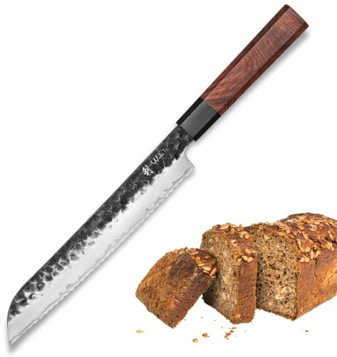 Wakoli Kensei Brotmesser, 22 cm Klinge, Wellenschliff, 3-Lagen-Verbundstahl | Brotschneidemesser mit einseitigem 15°-Wellenschliff und Redwood-Griff; für Brot, Baguette & feste Krusten, samt Geschenkbox.