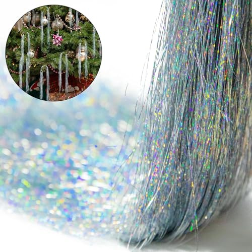6000 Stränge Weihnachts-Eiszapfen Lametta - Laser Silber Weihnachtsbaum Lametta Folie Fransen Eiszapfen - Weihnachtsbaum schillernd für Geburtstag Hochzeit Party hängende Dekoration