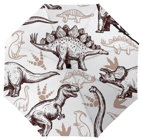YBQLNP Regenschirm Sturmfest Brauner Dinosaurier Automatik Taschenschirm Mit Schirmtasche Uv Faltbarer Regenschirm