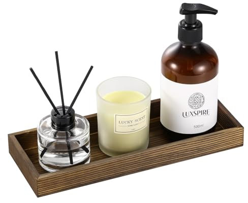 Luxspire Holz Badezimmer Tablett, Schminktisch Tablett Organizer Seifenablage Rechteckig für Küche, Landhausstil Holztablett Schmucktablett für Küchentheke Badezimmer Deko, 28,5 x 11 cm, Braun