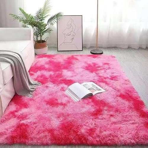 Homesally Shaggy Hochflor Teppich, Flauschig, rutschfest, Waschbar Flauschiger Teppich Grand Moderner Teppich für Wohnzimmer Schlafzimmer,Rot,100×160cm