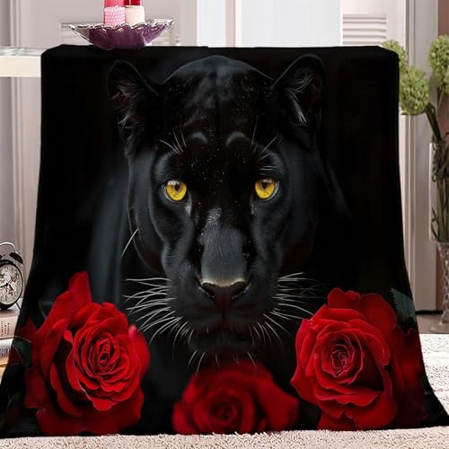 Kuscheldecke weich gemütlich Fleece-Flanell Decke Tier Leopard Blumen für alle Jahreszeiten, Sofa Couch Raumdekoration für Erwachsene Flanell Fleecedecke 150 x 200 cm, Schwarz Rot