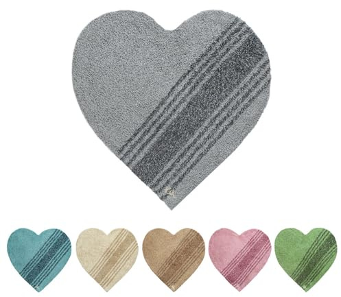 OLIVO.shop LOVE Tappeto bagno a cuore, Tappeti bagno cotone, Tappeto bagno antiscivolo e assorbente, 6 colori disponibili (LOVE GRIGIO)