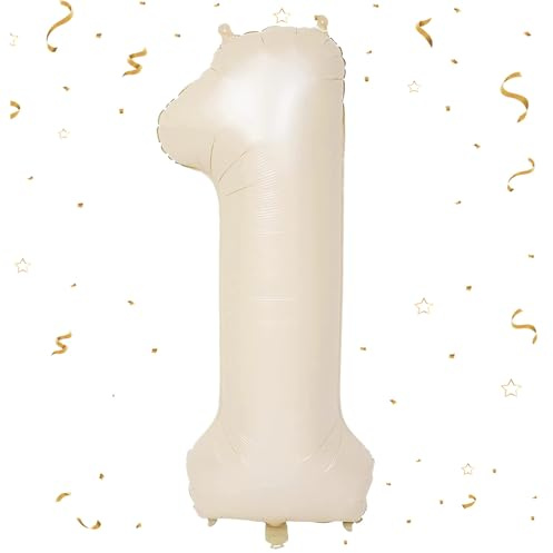 EWODEIEW Zahlen Luftballon 1 Beige,40 Zoll Luftballon Zahlen 1 Folien Ballon,Luftballon 1. Geburtstagsdeko Mädchen Riesen Folienballon 1. for Mädchen Jungen Birthday Party Geburtstag Dekor