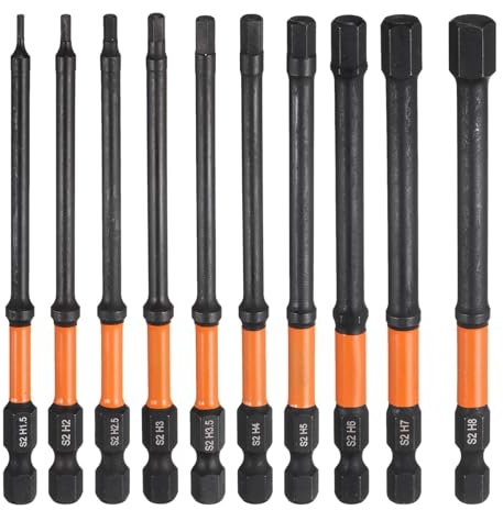 sourcing map 10pcs H1.5/2/2.5/3/3.5/4/5/6/7/8 Hex Head Drill Bit Wrench Kit Metric Flat Tip 1/4 Hex Shank 100mm (4) Magnetic Hexagonal Screw Driver Socket Industrial Screwdriver Power Bits