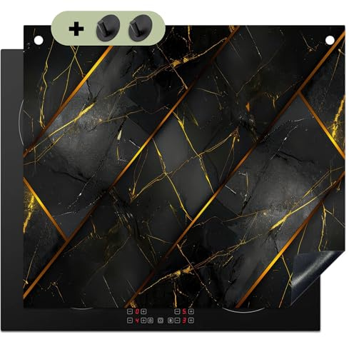 KitchenYeah© Herdabdeckplatte Einteilig Abdeckplatten Cerankochfeld | 60x52 cm - Abdeckung Ceranfeld Herdplattenabdeckung Induktionsmatte, Spritzschutz Fliese - Schwarz - Gold - Modern