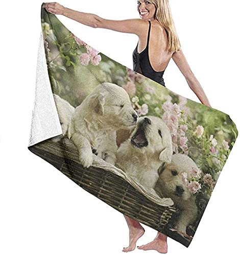 White Puppy On A Bamboo Basket Shower Towel Quick Dry Bath Towel Soft Sand Proof Towels For Bathroom Camping Travel 80X130Cm
