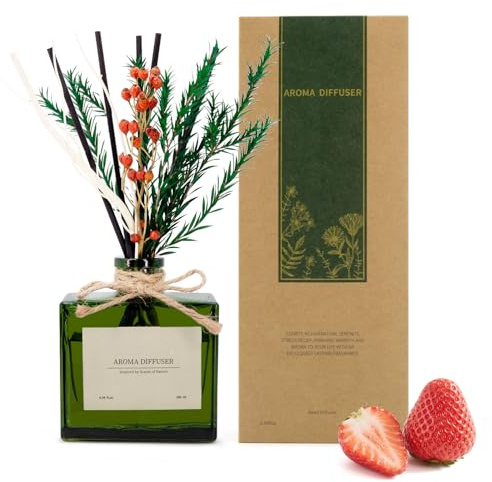 Blume Raumduft Diffuser für 120 Tage Büro,Aroma Diffuser Erdbeere Duft mit 7 Duftstäbchen,Natürlich Langanhaltend Lufterfrischer für die Schlafzimmer, Raumdüfte für dekorative Wohnaccessoires
