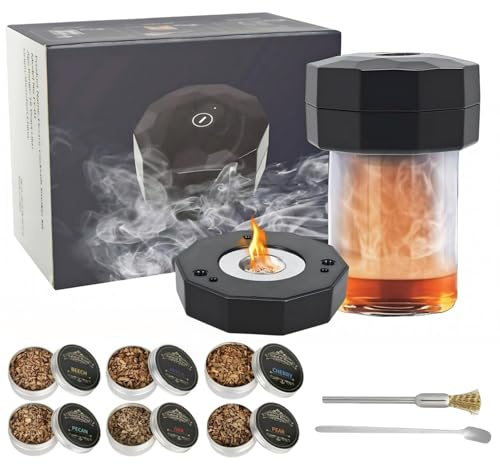 Electric Whiskey Smoker Kit, Cocktail Smoker Kit with 6 Flavors Wood Chips, Built-in Lighter No Butane Design Bourbon Whiskey Smoker Kits Gifts for Men, Dad, Husband﻿ and Cocktail Lovers