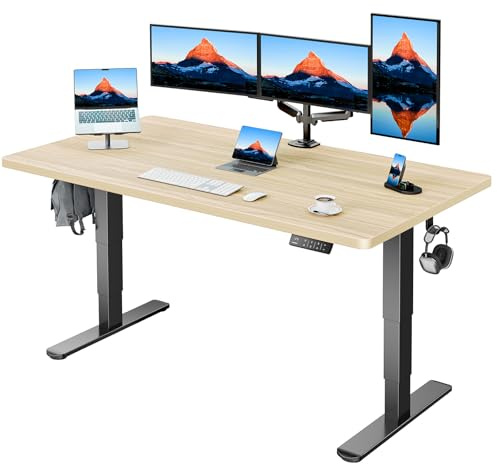 HUANUO Höhenverstellbarer Schreibtisch 160x80cm Ganze Tischplatte, Elektrisch Schreibtisch Höhenverstellbar 60-125cm, 3 Stufen-Beine-Design mit 120kg Tragfähigkeit & 2-Motor, Elektrischer Stehpult