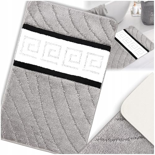Decorator HOME Badteppich Grau-Weiß – rutschfeste Badematte für Badezimmer 50x80 cm – Weich, Waschbar & Komfortabel – Badvorleger Grau & Weiß - Ideal für Fußbodenheizung