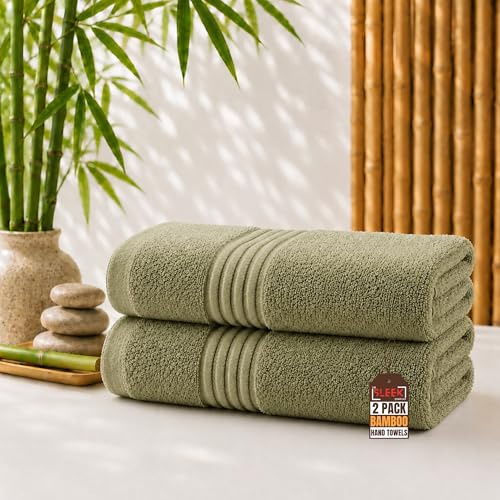 Luxury 700 GSM Bamboo Hand Towels (47x85cm) – Pack Of 2 – Soft, Antibacterial & Hypoallergenic hand towels for bathroom – Absorbent & Eco-Friendly Towels for Bathroom, Guestroom & Hotels (Sage Green)