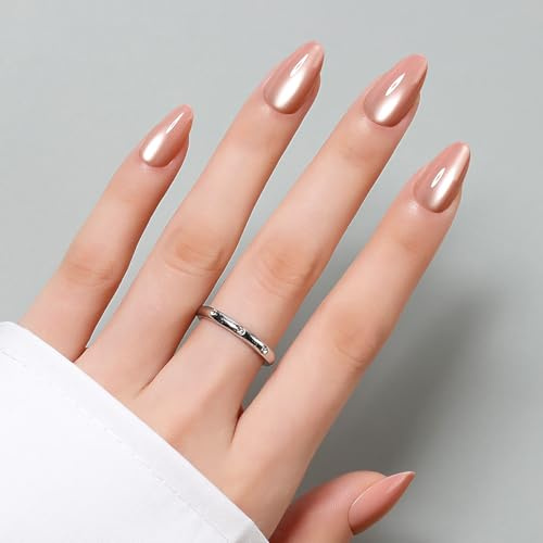 Luxbon Press On Nails Short avec colle à ongles et kit d’outils | Almond Stick On Nails Cat Eye Soft Gel Tips 25-30pcs Full Size Set, Faux ongles réutilisables, Rose clair