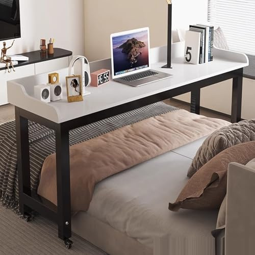 :Mesa De Cama con Ruedas Y Regulable para Ordenador Portátil, Mesa De Trabajo sobre La Cama con Deflectores, Escritorio De Cama Móvil para El Hogar(D,100x40cm/39x16in)