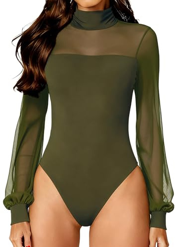 Avidlove Long Sleeve Body Suits Womens Mesh Turtleneck Bodysuit Slimming Double Lined Body Suit Sexy Nye Tops 2025