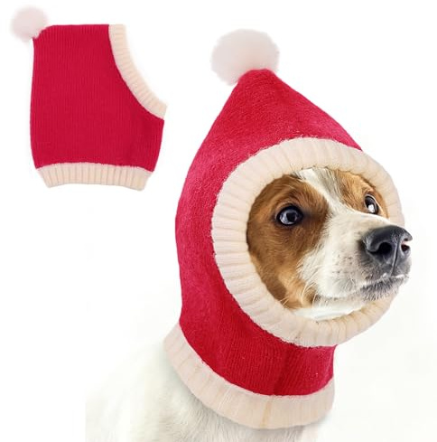 KONVINIT Weihnachtshundemütze Mittelgroße Hunde - Gestrickte Weihnachtsmütze mit Elastikbund, Warme Winddichte Festliche Mütze