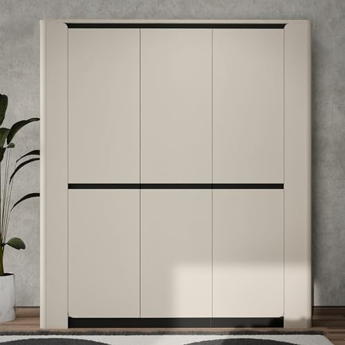Forte VODOL Kleiderschrank 190, moderner Schrank, 2-türig, Drehtürenschrank, Holzwerkstoff, Kaschmir|Beige, 190,2 cm breit x 213,6 cm hoch x 62,7 cm tief