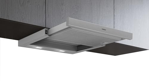 Siemens iQ100 Integrierte Flachschirmhaube 60 cm Silbermetallic LI64LB521 | Made in Germany, LED Beleuchtung, Design-Griffleisten (Sonderzubehör), 394 m³/h Abluftleistung, Abluft und Umluft möglich