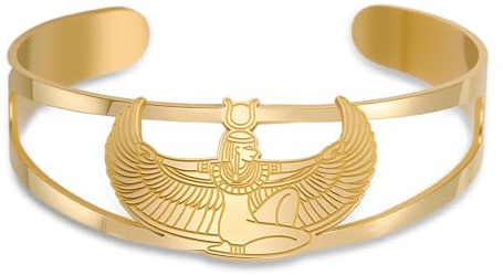 VASSAGO Ägyptische Göttin Armband für Damen und Herren geflügelte Göttin Isis Armreif Armband Edelstahl altes Ägypten Symbol Amulett Schutz Mythologie Schmuck Geschenke