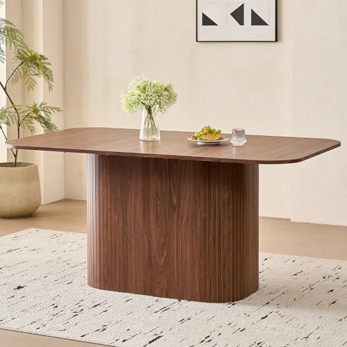 HJhomeheart Mesa de Comedor Rectangular, Moderna Mesa de MDF, Mesa de Comedor Nórdica para Cocina, Patas de Listones, Ideal para Salón y Comedor, Veta de Madera Oscura