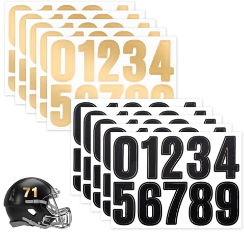 ZEYIYER 10 fogli di adesivi con numeri neri e oro, 1,5 pollici, piccoli numeri in vinile, autoadesivi, 0-9 numeri adesivi per cassetta delle lettere, numeri adesivi impermeabili per casa, casco, sport