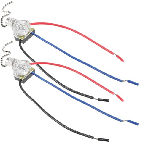 MUCKLILY Interruptor de 3 Cables Tracción para Ventilador | 2 Piezas, Cobre, PC y Baquelita, Fácil de Usar, para Lámpara de Pared y Luz de Techo